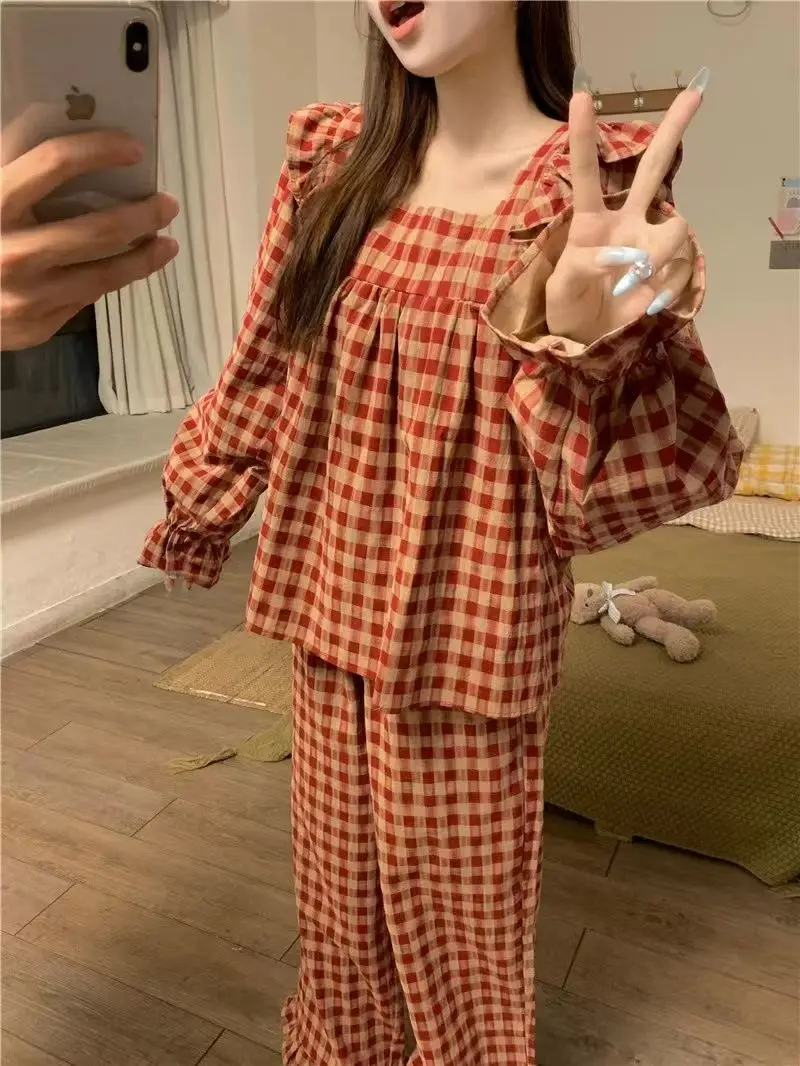 

Princess Style Pajama Sets Women's Spring Autumn New Long-sleeved Cute Casual Home Wear 2-piece Set Clothes Pajamas Woman Two Pj
