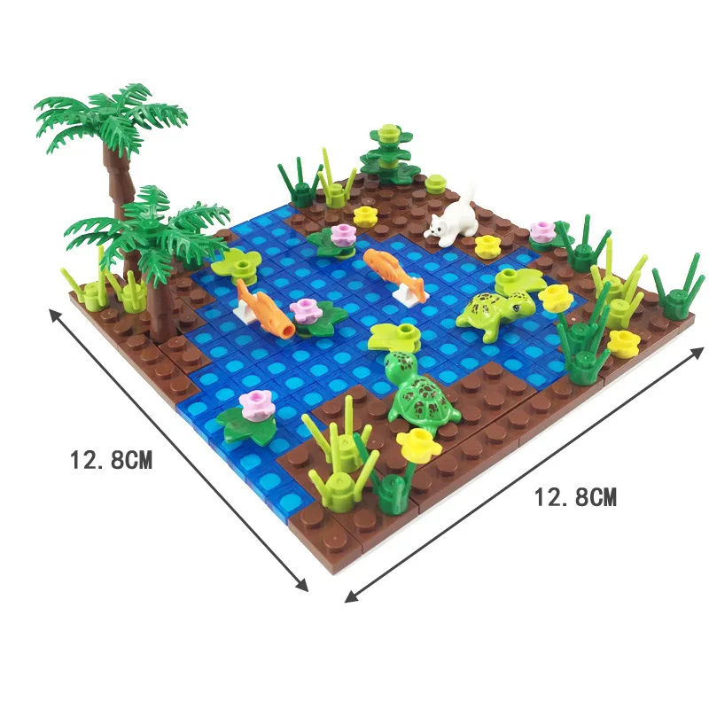 MOC scene Pumpkin field chicken nest turtle fish pond chicken farm DIY assembling small particle building blocks