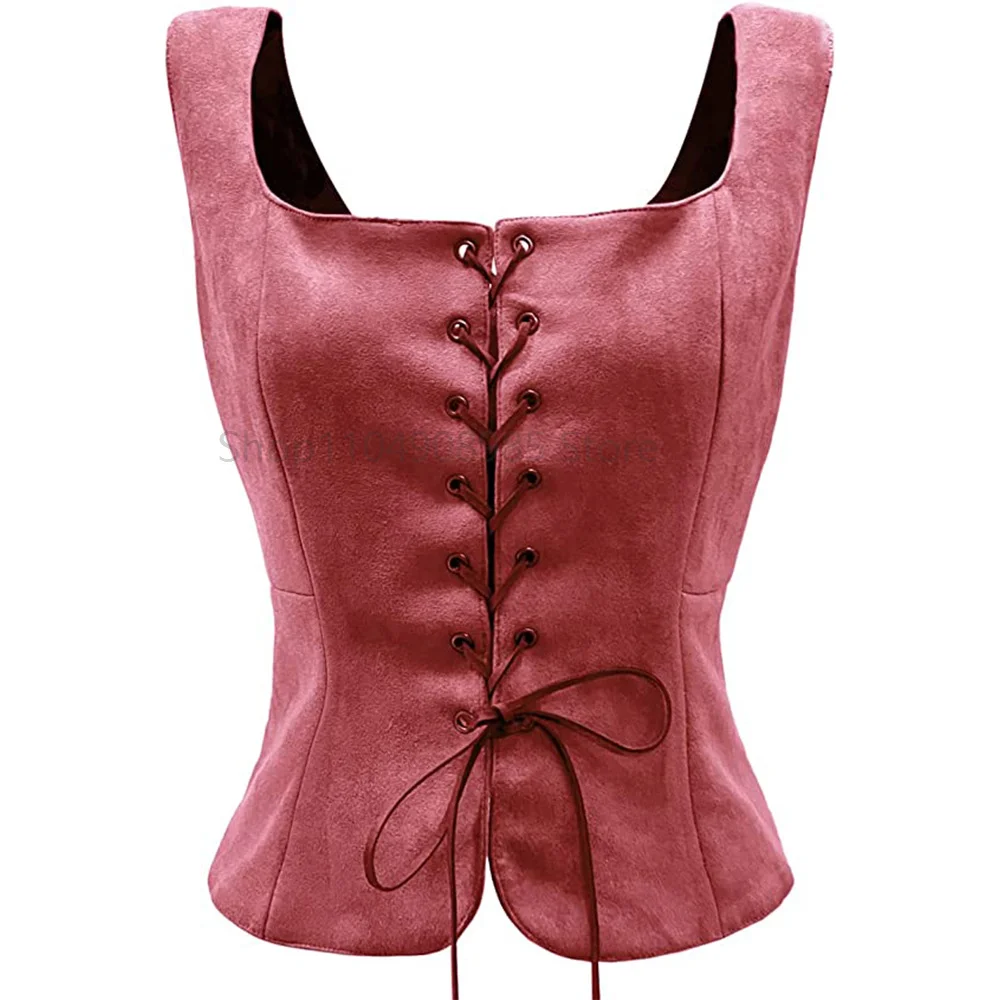 

Medieval Women Vintage Suede Corset Top Victorian Pirate Lady Waistcoat Renaissance Cosplay Halloween Costume