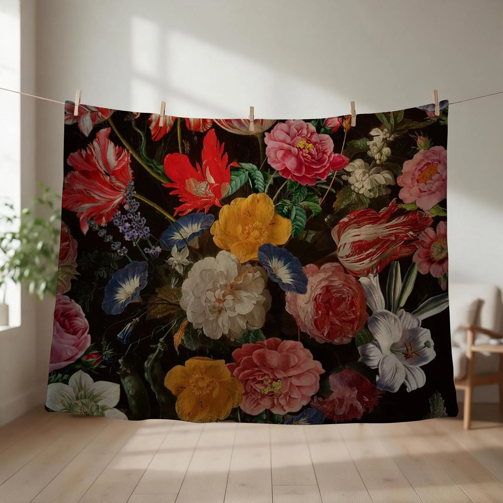 Dutch Midnight Garden I I Throw Blanket Warm Bed linens Personalized Gift Hair Blankets