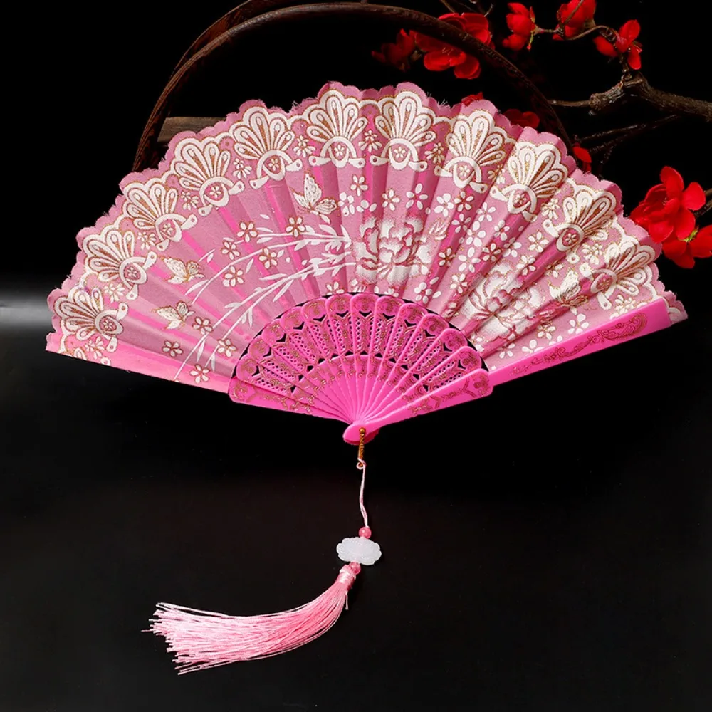

Embroidered Folding Fan Multicolors Hot Stamping Chinese Wedding Cloth Folding Fan Photography Props Gold Blocking Fan