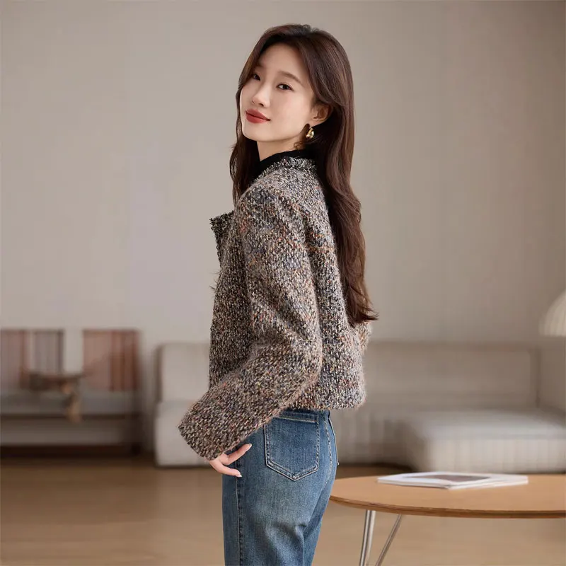 Women's coarse woolen small fragrant style jacket 2025 Spring and Autumn new small fragrant style top