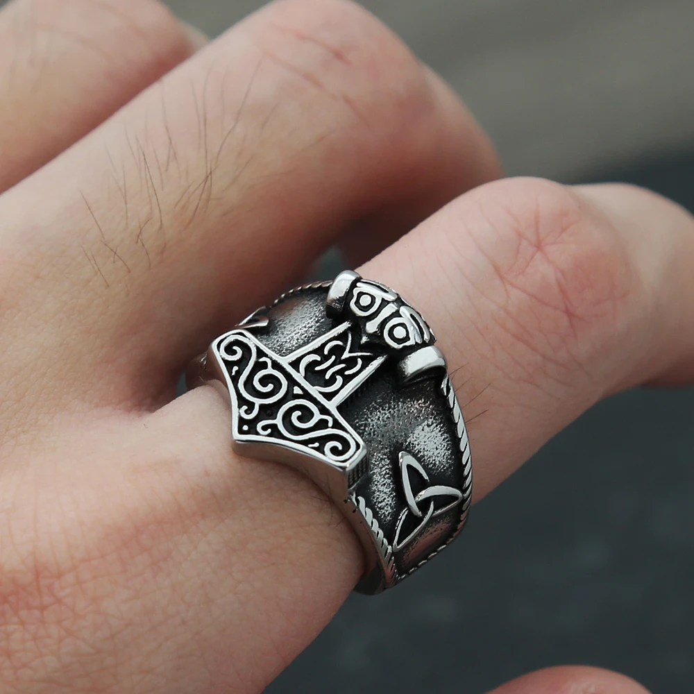 Vintage Einfache Thor Hammer Edelstahl Ring Für Männer Nordic Vikings Celtic Knoten Ring Biker Amulett Schmuck Geschenke Dropshipping