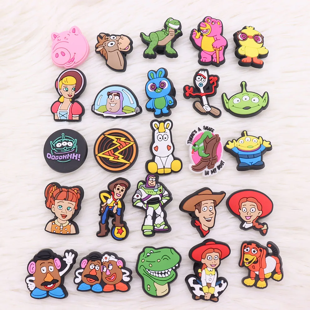 Hot Sale 1pcs Shoe Charms Disney Cartoon Toy Story Woody Buzz Lightyear PVC Garden Shoes Buckles Decoration Fit Kids X-max Gift