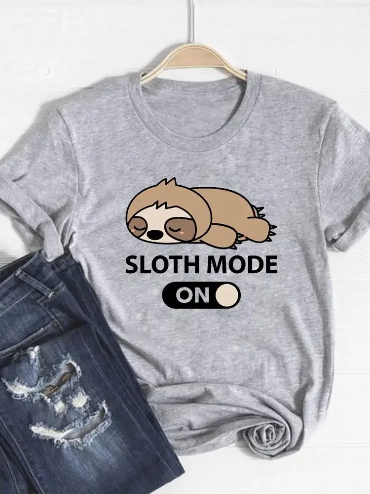 Sloth Cartoon Sweet 90s Cute Graphic T-shirt Print T Shirt Short Sleeve Summer Clothes Women Clothing Fashion Basic Tee Top