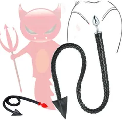 PU Leather Demon Tail Whip Cute Beads Anal Plug Whip Cosplay Fun Game Flirting Horse Ride Sex Toys for Couples But Plug