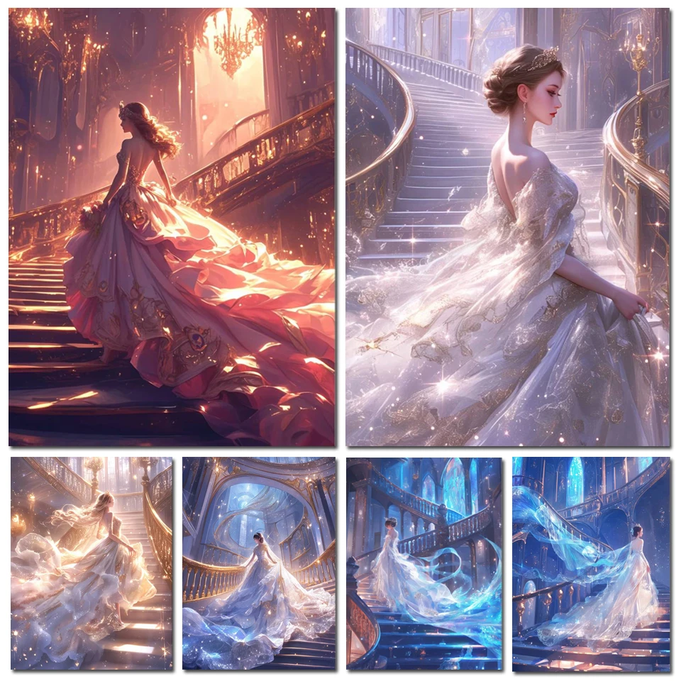 

Алмазная 5d-картина «сделай сам», вышивка крестиком, длинная юбка принцессы, бриллиантовая вышивка, замок мечты, домашний декор