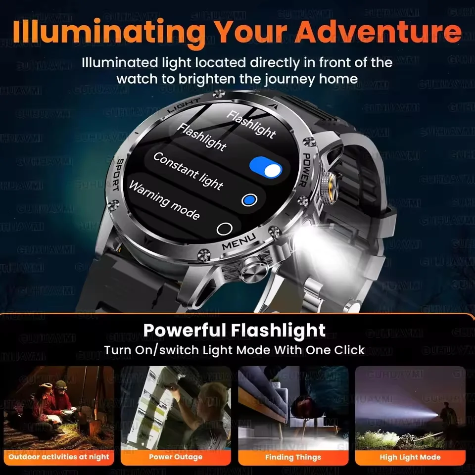1000mAh Super Capacity Battery Adult Men Smart Watch HD 1.7-inch Large Screen Call 10ATM Waterproof Flashlight Sports Bracelet