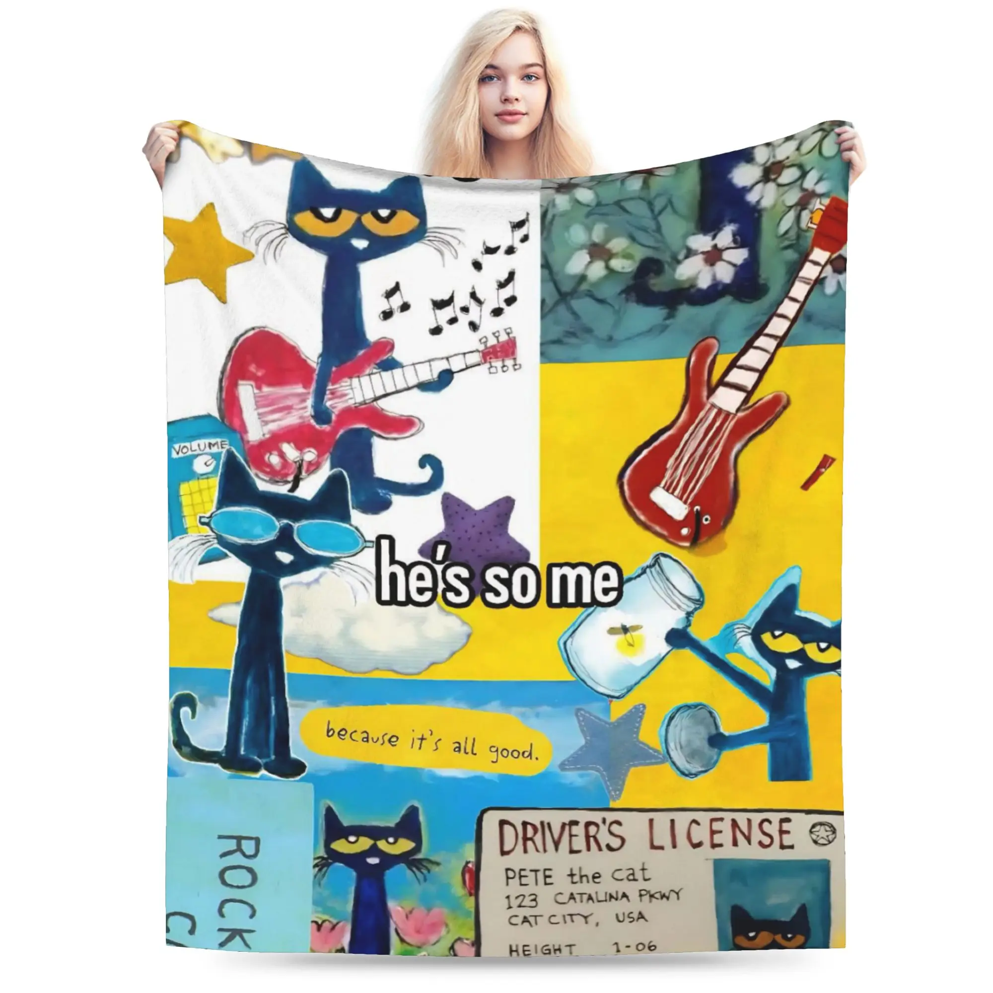Pete The Cat Print Blanket For Men Women Cozy Soft  Throw Blankets for Living Room 50x60 Inches Multi-size