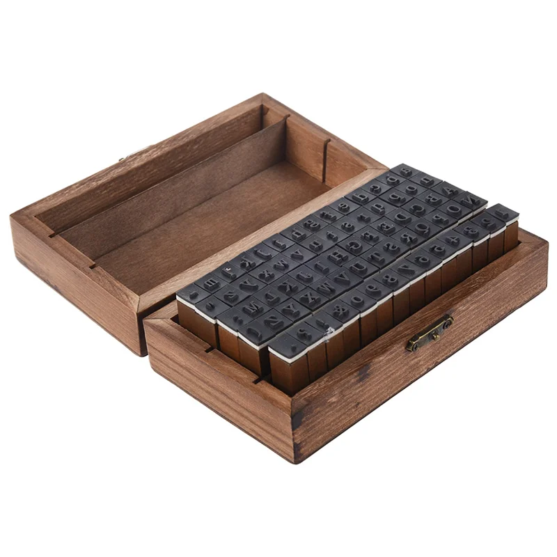 コンパクトパック 210 個ゴムスタンプセットヴィンテージ木箱ケースアルファベット文字番号クラフト (インクパッドは含まれません)