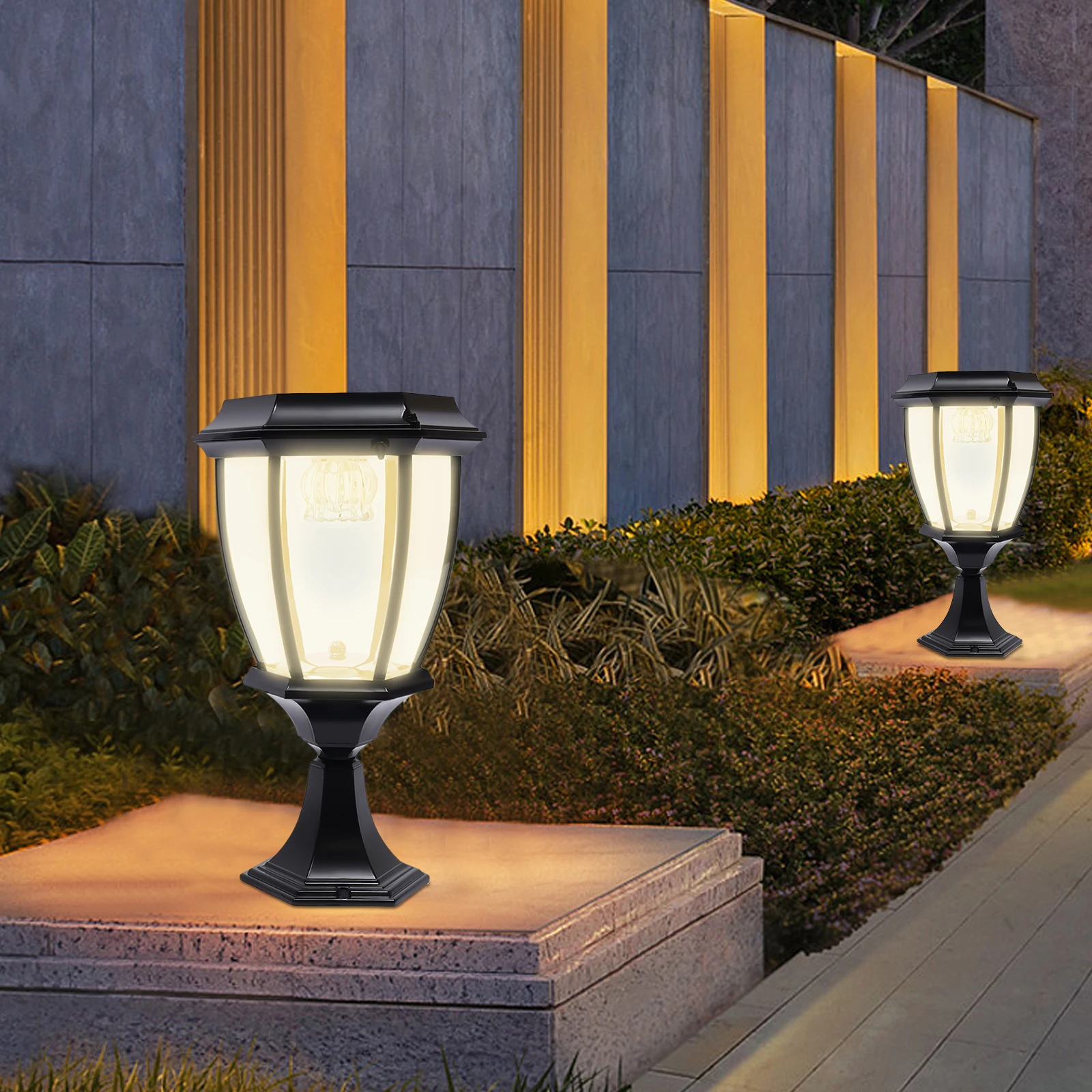

2pcs Outdoor Solar Post Lights Waterproof LED Landscape Path Pillar Energy Saving Lantern lamp for Garden Fence Deck or Patio