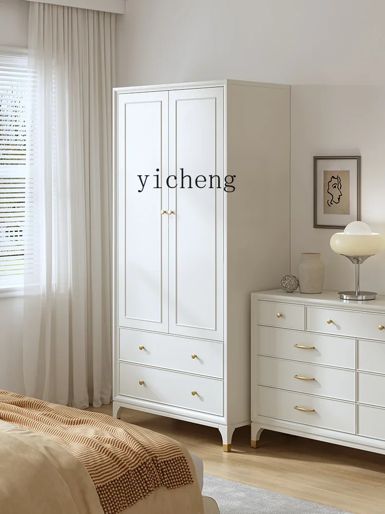 ZF Solid Wood Two-Door White Wardrobe Storage Cabinet Modern Simple Small Apartment Storage Cabinet