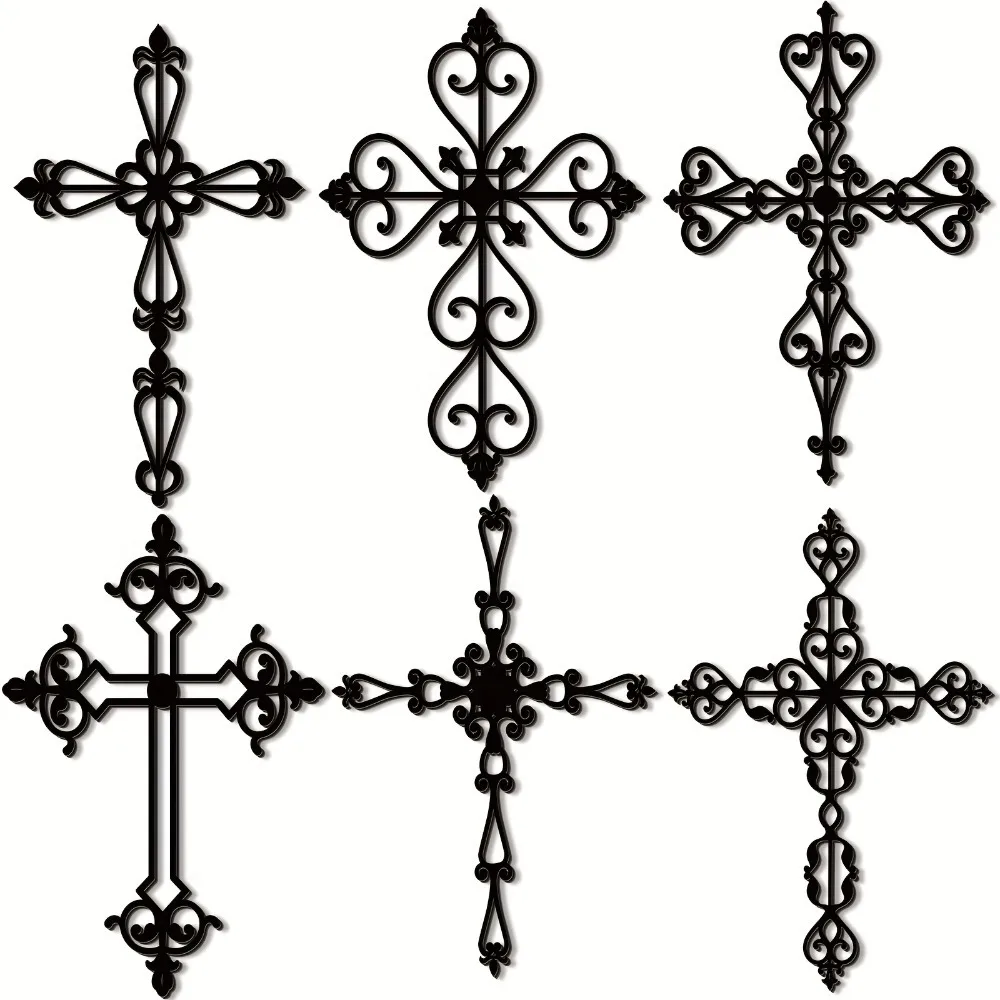 CIFBUY Metal Wall Art,2D Flat Laser Cut Vintage Exquisite Carved Cross Iron Hanging Sculpture,Rustproof Powder‑Coated Wall Decor