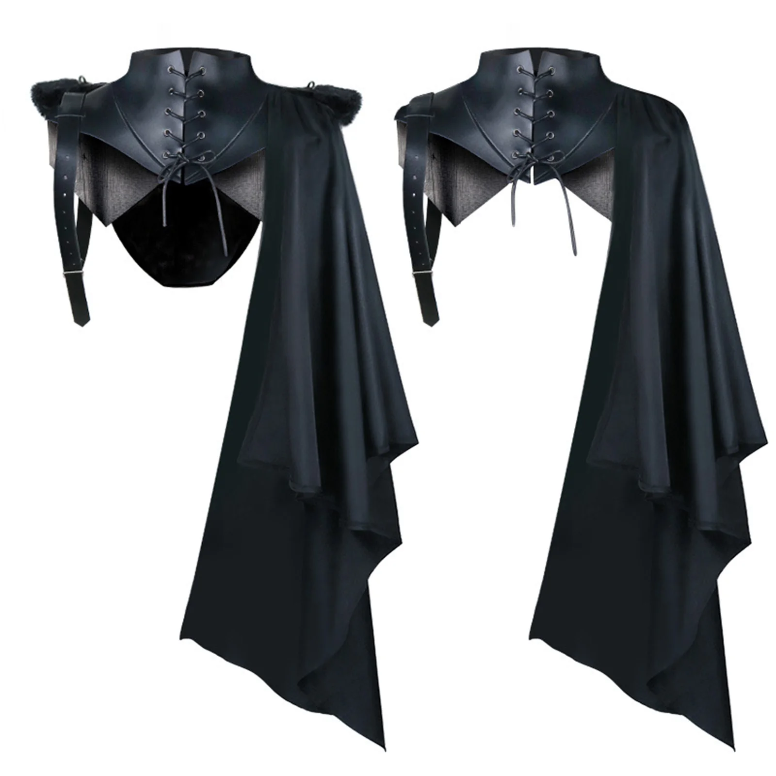 

Medieval Armor Black Cloak Single Shoulder Gothic Punk Lace Up Renaissance Crusader Gear Halloween Cosplay Costume Cape Adult