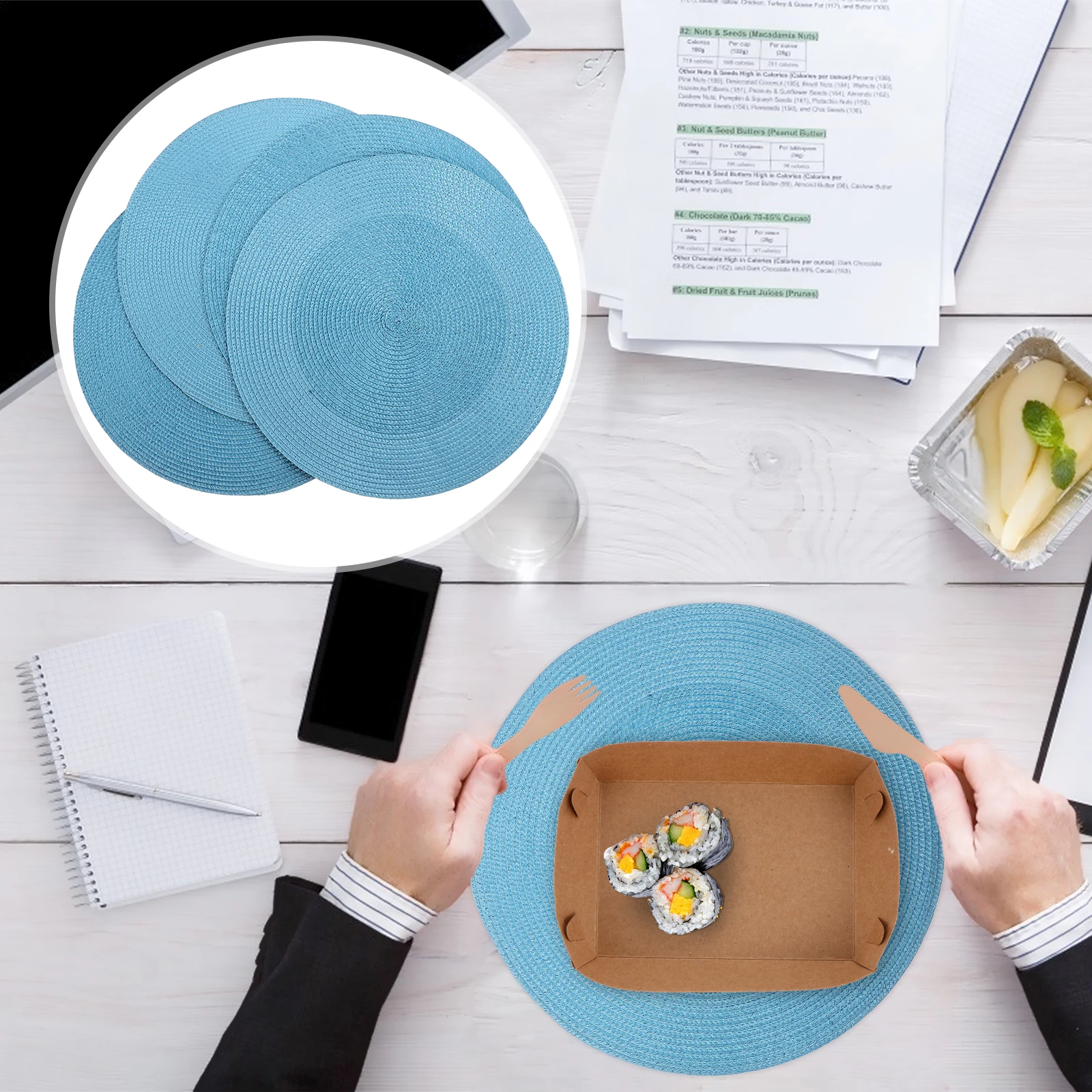 

4Pcs Durable Pp Exquisite Placemat Heat Insulated Tableware Mat Restaurant Placemats AntiScalding Dining Table Mats Blue