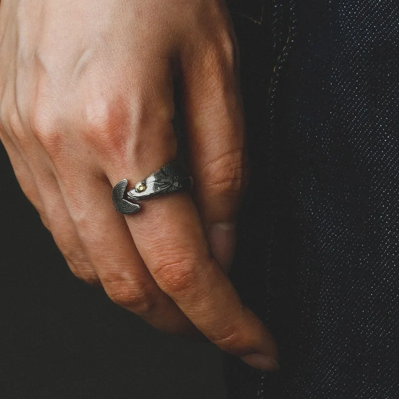New Fish shaped Ring with Joyful Opening, Retro Fashion Adjustable Men's and Women's Jewelry