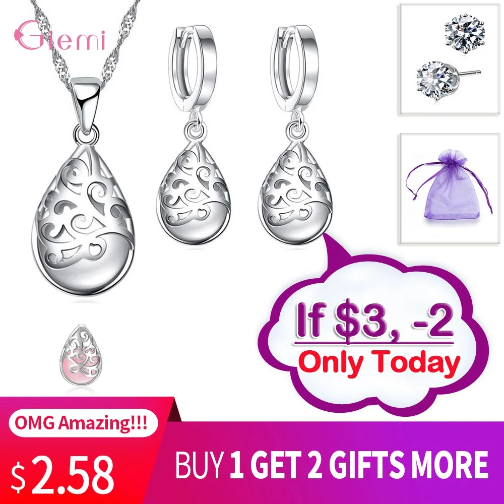 Nobel Opal Jewelry Sets 925 Sterling Silver Waterdrop Moonstone Hollow Flower Carving Pendant Necklace Drop Earrings for Women