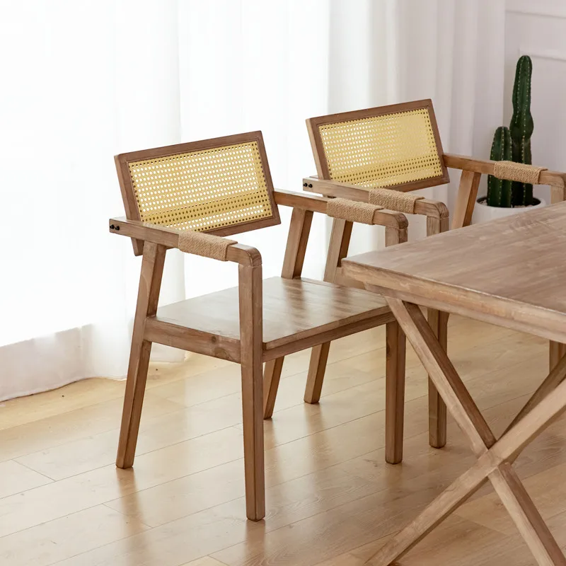 Vine Weaving Solid Wood Assembly Vintage Simple Dining Chair Designer Backrest Chair, Coffee Shop Mingsu Leisure Chair