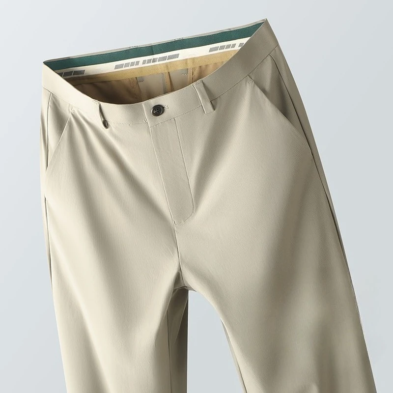 

29-40 Men's Summer Man Pants Casual Thin Straight Stretch Casual Pants with No Trace Man Trousers Khaki Silky business trousers