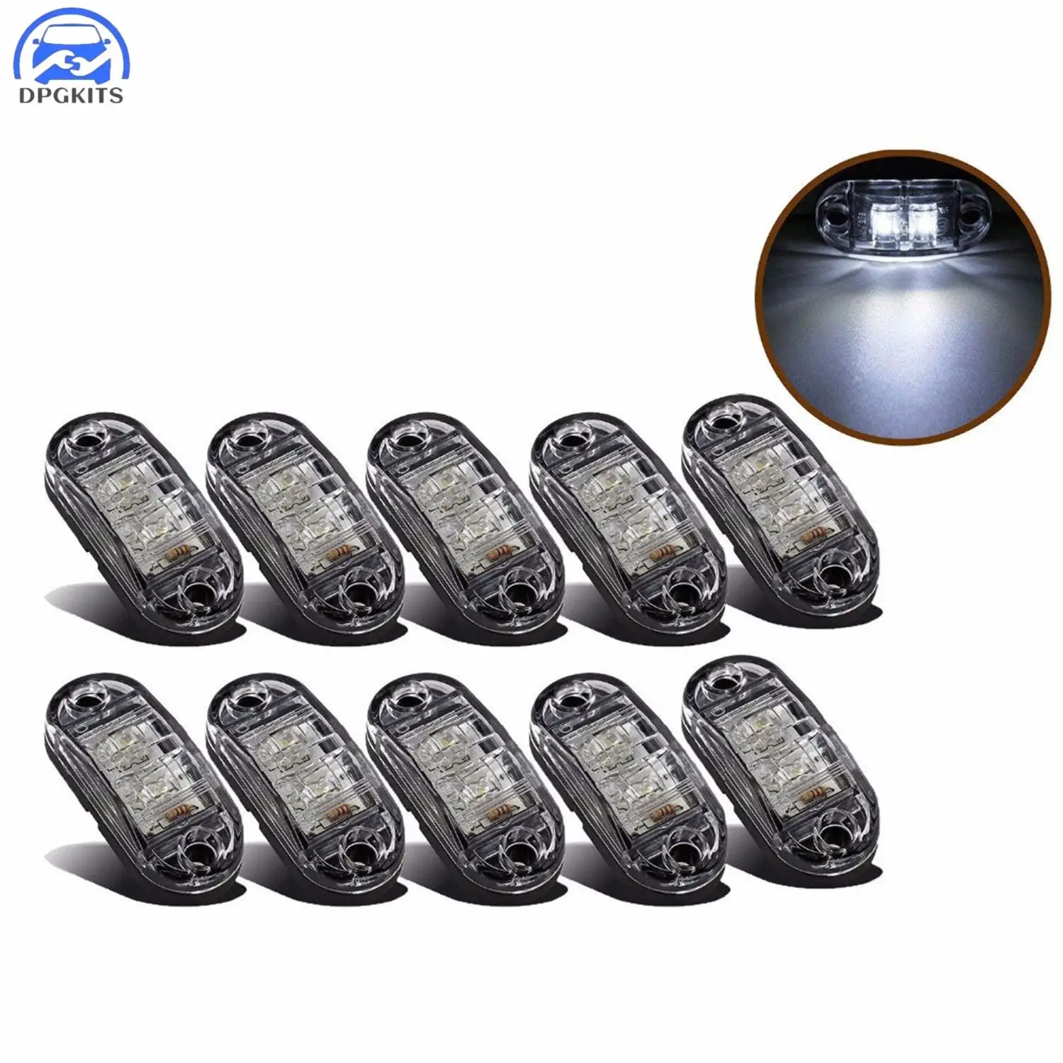 

DPGKITS 10pcs 10V-30V White 2 Led Oval Clearance Trailer Lights Car Truck Side Marker Tail Lamp 12V 24V LED Truck Accessories