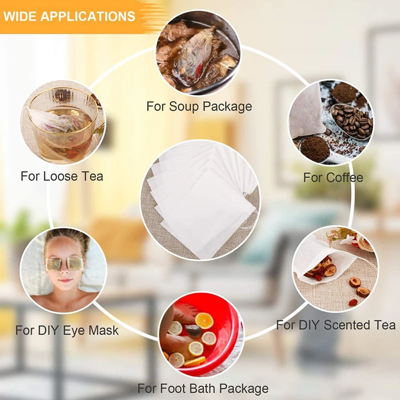 100pcs/Lot Disposable Teabags Non-woven Fabric Tea Filter Bags for Spice Tea With Draw String Filter Paper for Herb Loose Tea