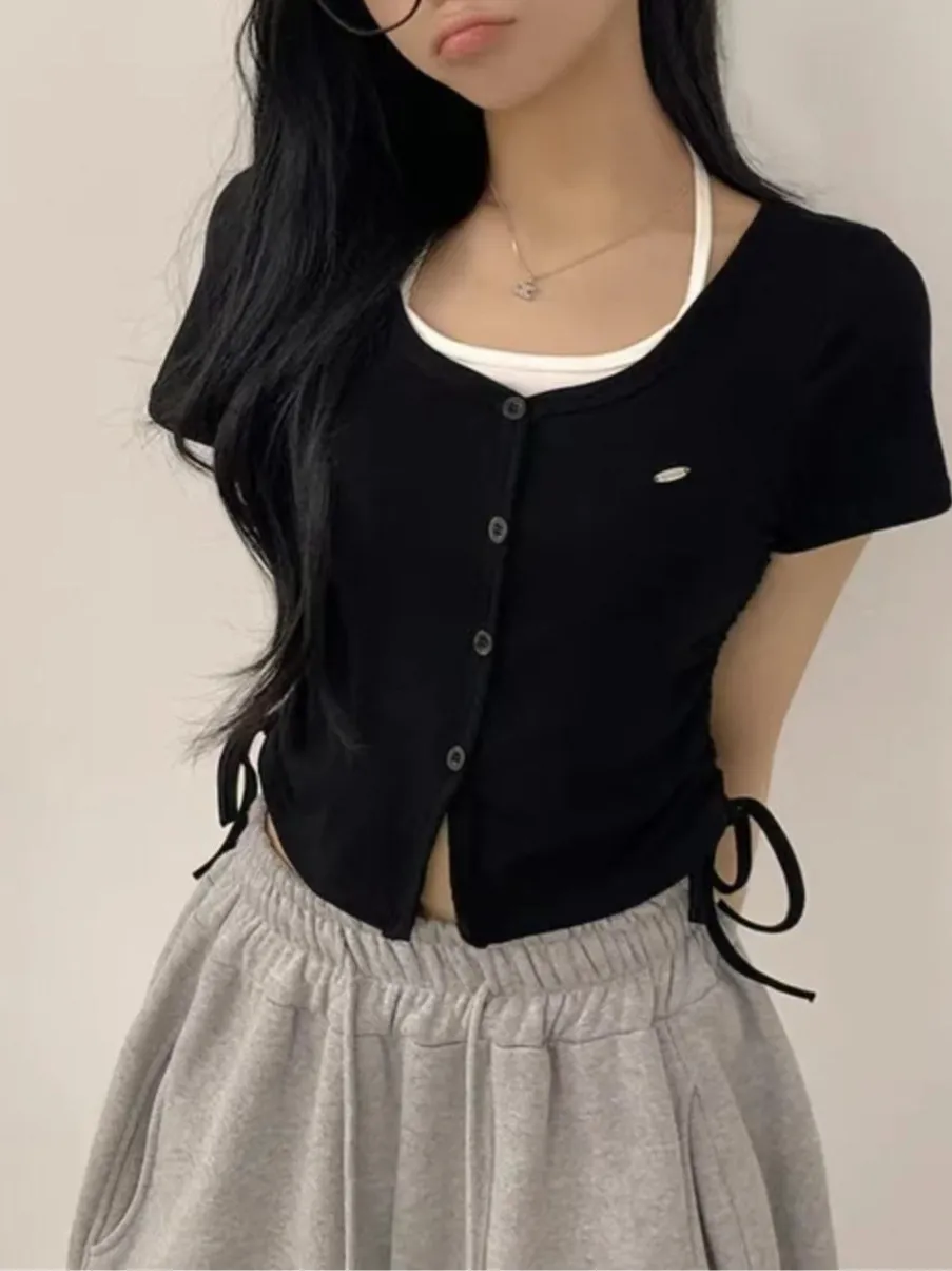 เสื้อครอปผู้หญิงดีไซน์เกาหลี สไตล์ทันสมัย ช่วยกระชับสัดส่วน รุ่น Spicy Girl Pure Desire หรือ Sve T-irt  สำหรับใส่ทำงานหรือวันสบายๆ