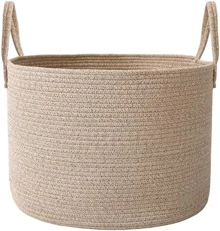 

65L Woven Cotton Blanket Basket - Oatmeal Storage Hamper for Living Room