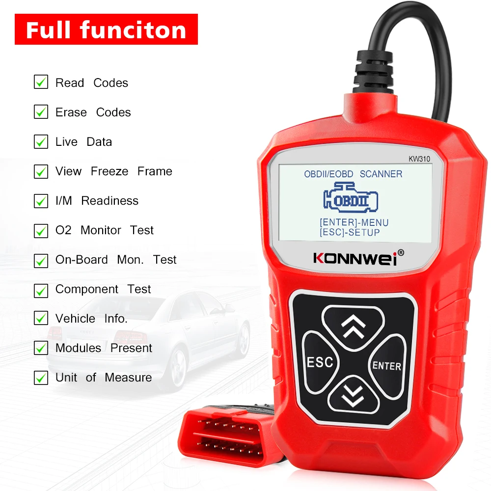 Car Diagnostic Tool Cars OBD 2 Code Reader Fault Detection OBD2/II Auto Scanner Tool KW310 For Opel Ford Chrysler Alfa Jeep Benz