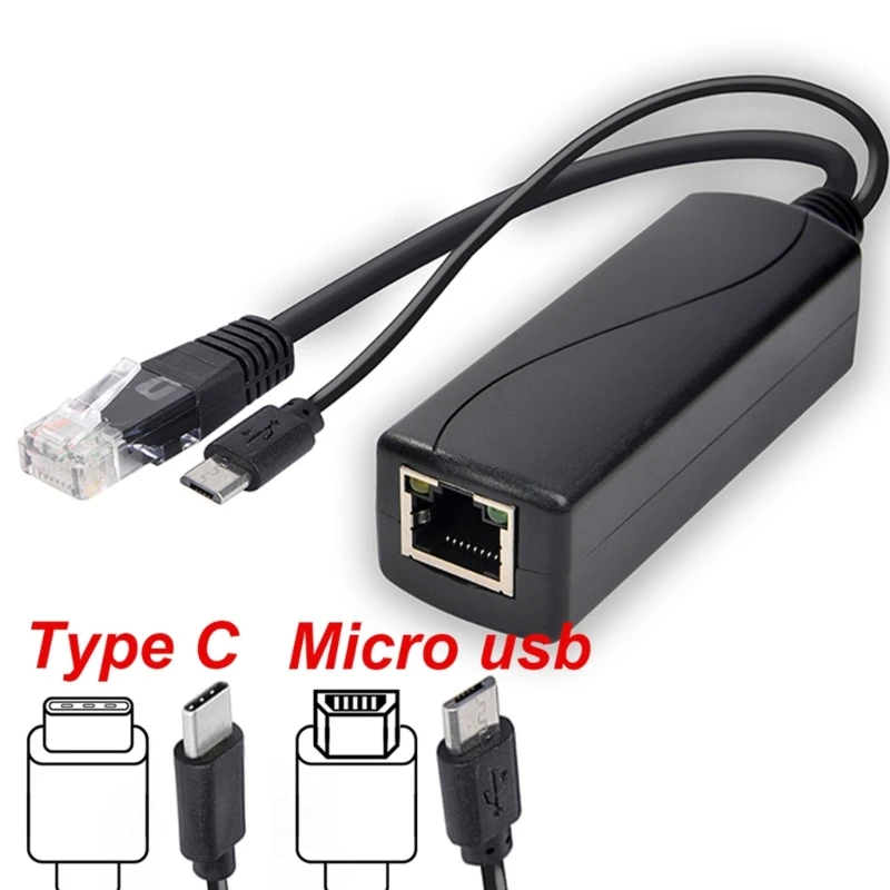 Divisor PoE 5V MicroUSB potencia sobre Ethernet 48V a 5V divisor POE para cámara IP MicroUSB tipo C DC5.5x2.1 DC3.5x1.35