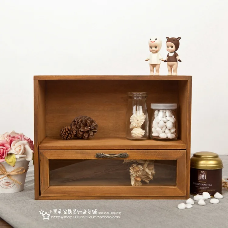 Coreano Ins Wind Retro Old wood Storage Cabinet cassetto tipo Desktop Rack scatola di profumo cosmetico cassetto da scrivania