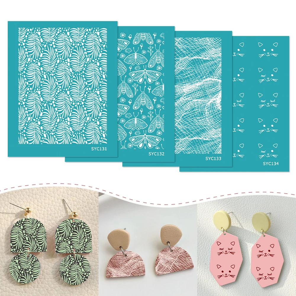 

Turtle Dorsal Leaves Cats Butterfly Polymer Clay Silk Screen Stencils for Printing Clay Stamps Jewelry Earrings Decor Template