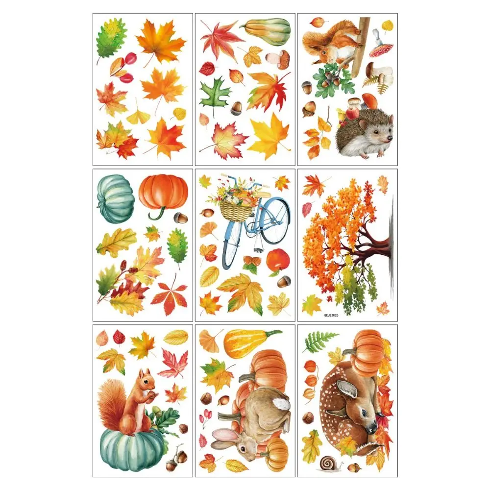 Double-Sided Fall Window Clings Reusable PVC Static Cling Decorations Pumpkin Scarecrow Design Waterproof Autumn Harvest Decals