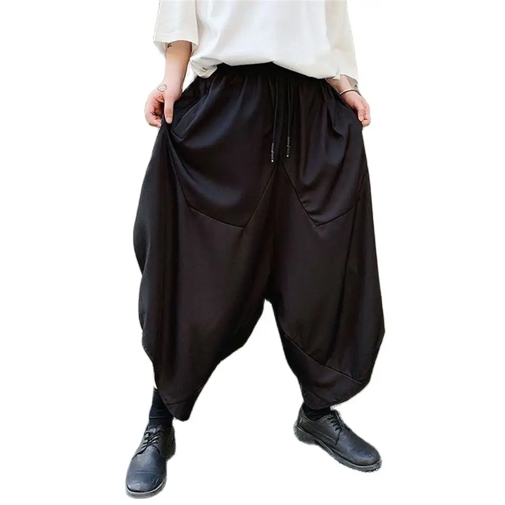 Men Autumn Street Hip Hop Punk Wide Leg Pants Japanese Style Harajuku Harem Pants Mens Drop Crotch Baggy Joggers Elastic Waists