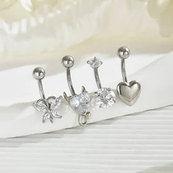 Butterfly Heart-shaped Belly Button Ring Sets Stainless Steel CZ Belly Rings Piercing Ombligo 14G White Zircon Navel Piercings