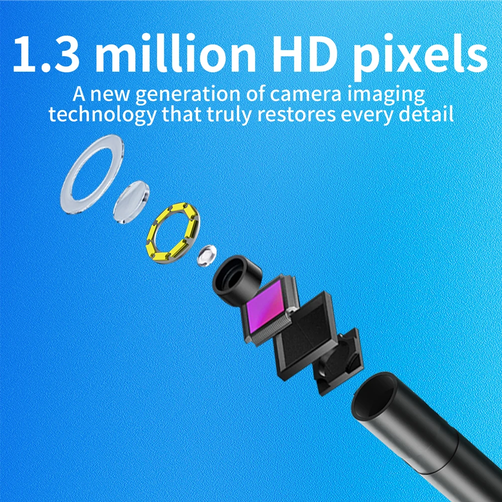 1.3MP IOS Indusctrial Endsocope Camera 10M Hard/Soft Wire 8mm Len IP68 Waterproof Pipeline Car Inspection Borescope For IPhone