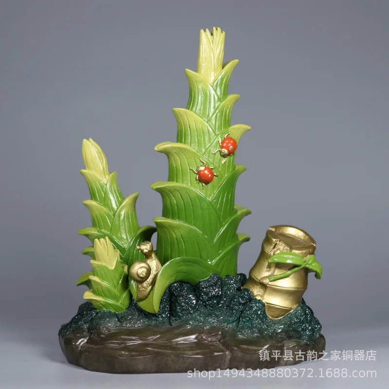 Hand-Painted Pure <Rising by Step> Home Decoration Colorful Copper Bamboo Shoots Opening Gift Display