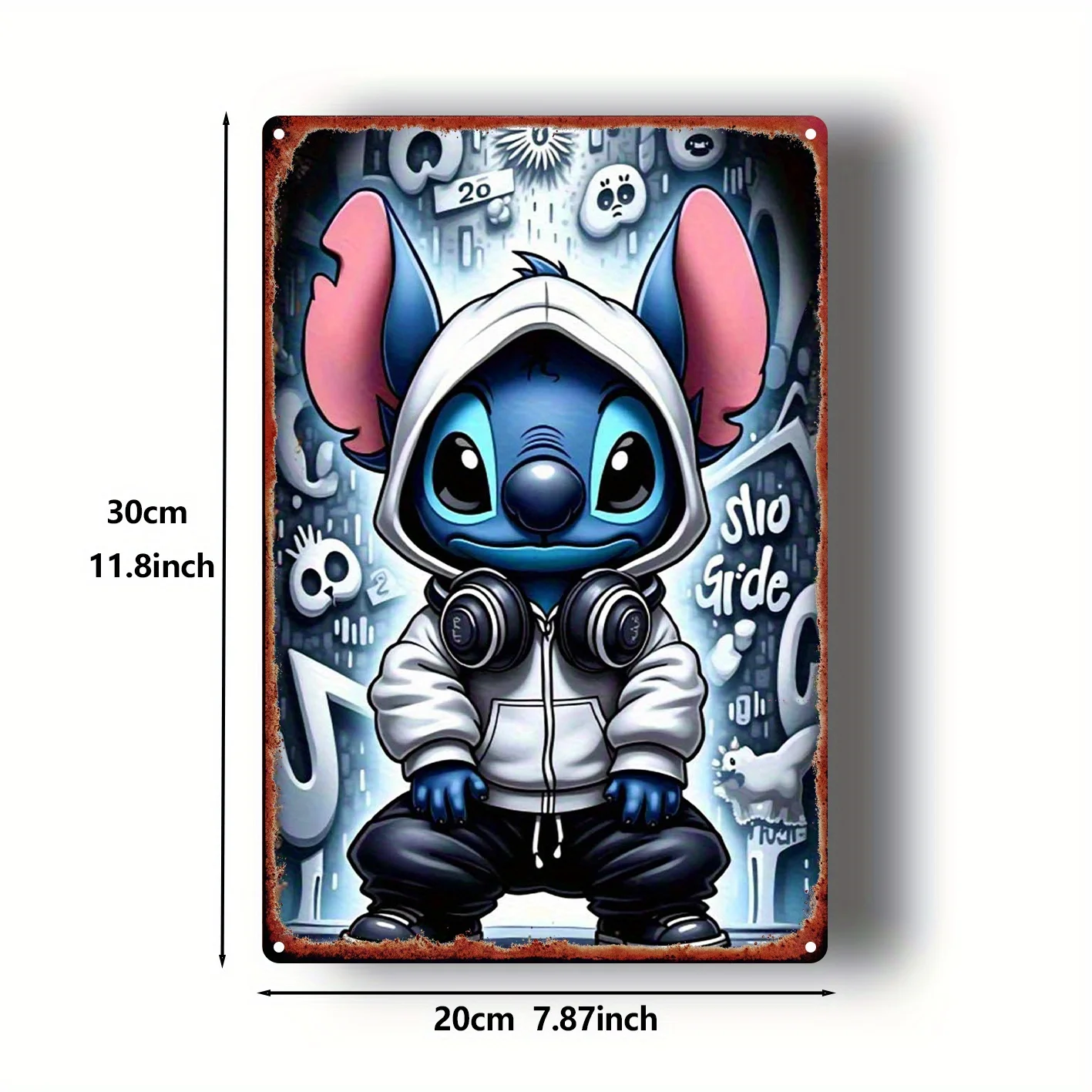 قطعة واحدة من لوحة فنية جدارية معدنية على شكل موسيقى غرزة - لوحة زخرفية حديدية ريفية مقاس 20.32 × 30.48 سم مع تصميم ملهم، مثالية للأطفال