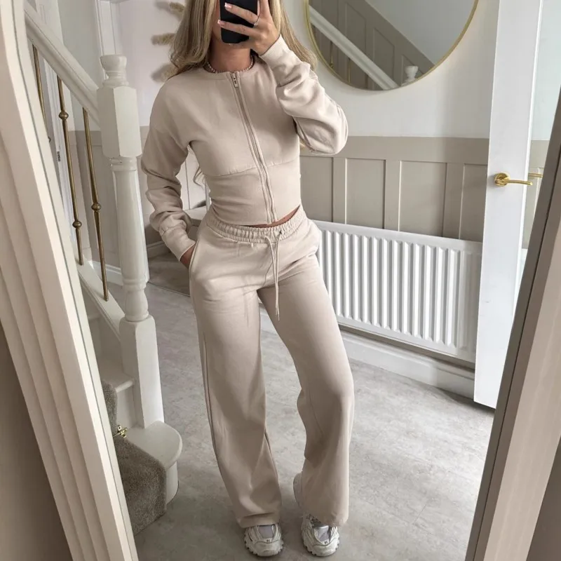 2026 New Autumn/Winter Women's Pants Set Solid Color Slimming Fashionable Comfortable Versatile Simple Casual Unique Pants Set