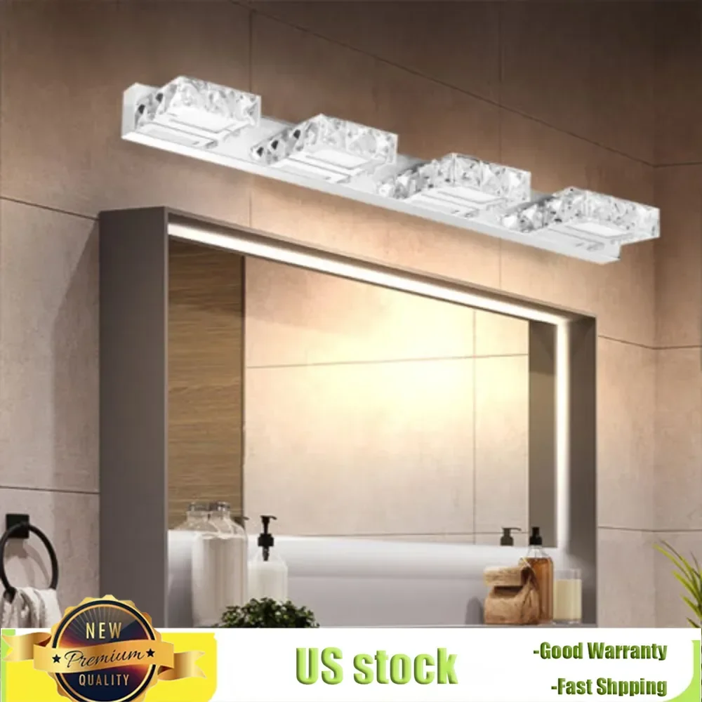 Bymaoar LED 4-light Bathroom Vanity Light Fixture Over Mirror Modern Crystal Wall Lamp Cold White Sconces Fit 5-10㎡ Easy Install