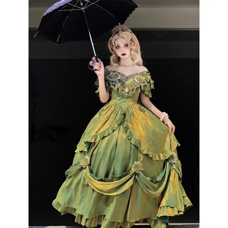 

Oil painting, green, three-dimensional rose, lolita, runaway princess dress, flower wedding ceremony, heavy work, fluffy