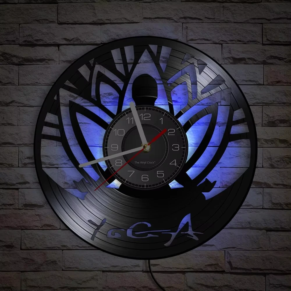 Reloj de Pared de Vinilo con Diseño de Yoga, Reloj de Pared Silencioso de 12 Pulgadas sin Tictac, Decoración de Pared con Disco de Vinilo Retro para Estudio de Yoga, Regalo Único