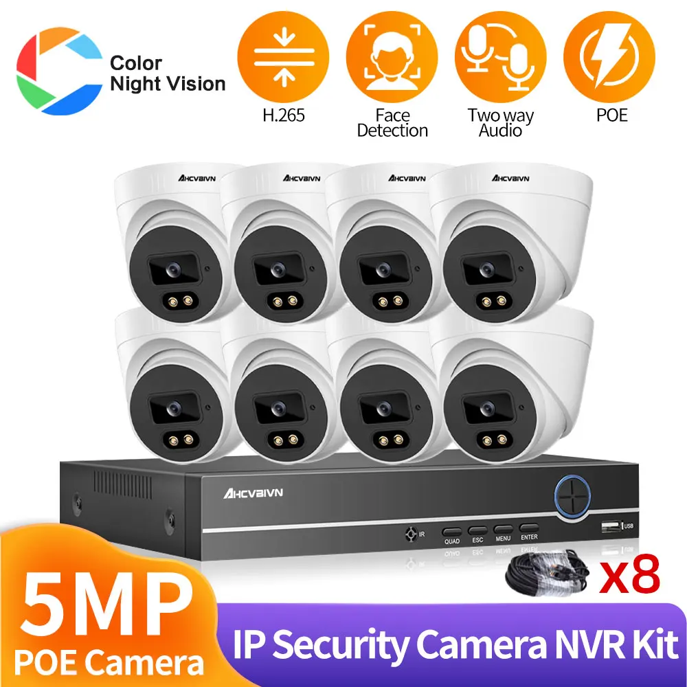 

8CH 5MP POE CCTV Camera Security System Kit 4K POE NVR Set Indoor Home Color Night Vision IP Dome Camera Video Surveillance Set