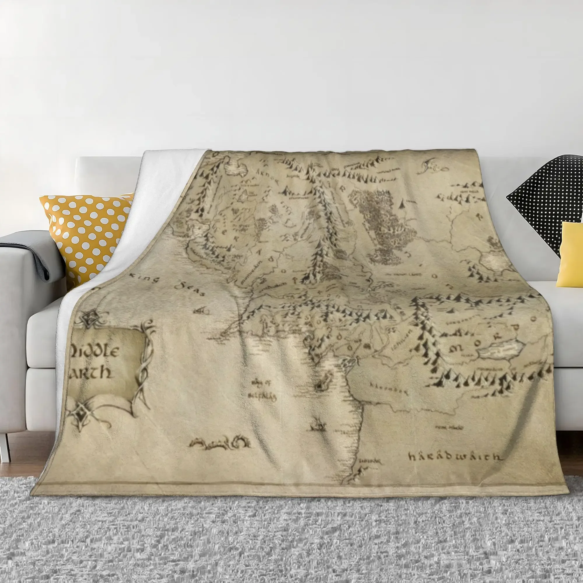 L-Lords Of The R-Rings Middle Earth Map Fuzzy Blankets Movie Funny Throw Blankets for Home Hotel Sofa  150*125cm Bedspread