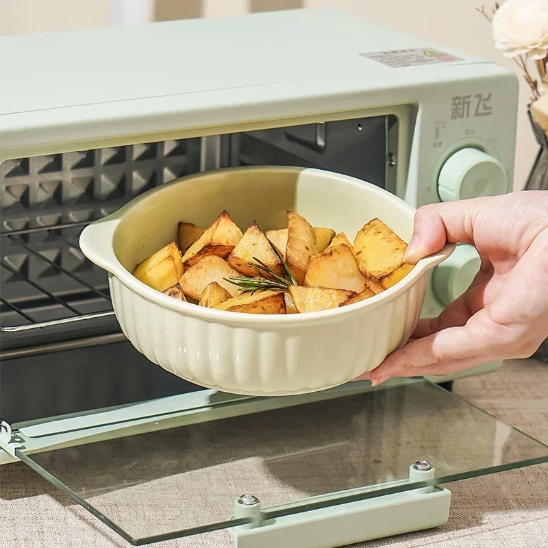 Double Ear Air Fryer Baking Bowl Ceramic Household Microwave Oven Special