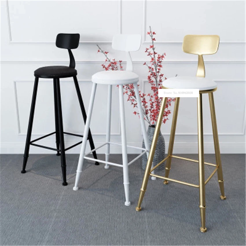 

TX8909 Creative Flannelette / Leather Gold Bar Backrest Chair Sponge lron Art Bar Tall Stool Modern Simple Round High Stool