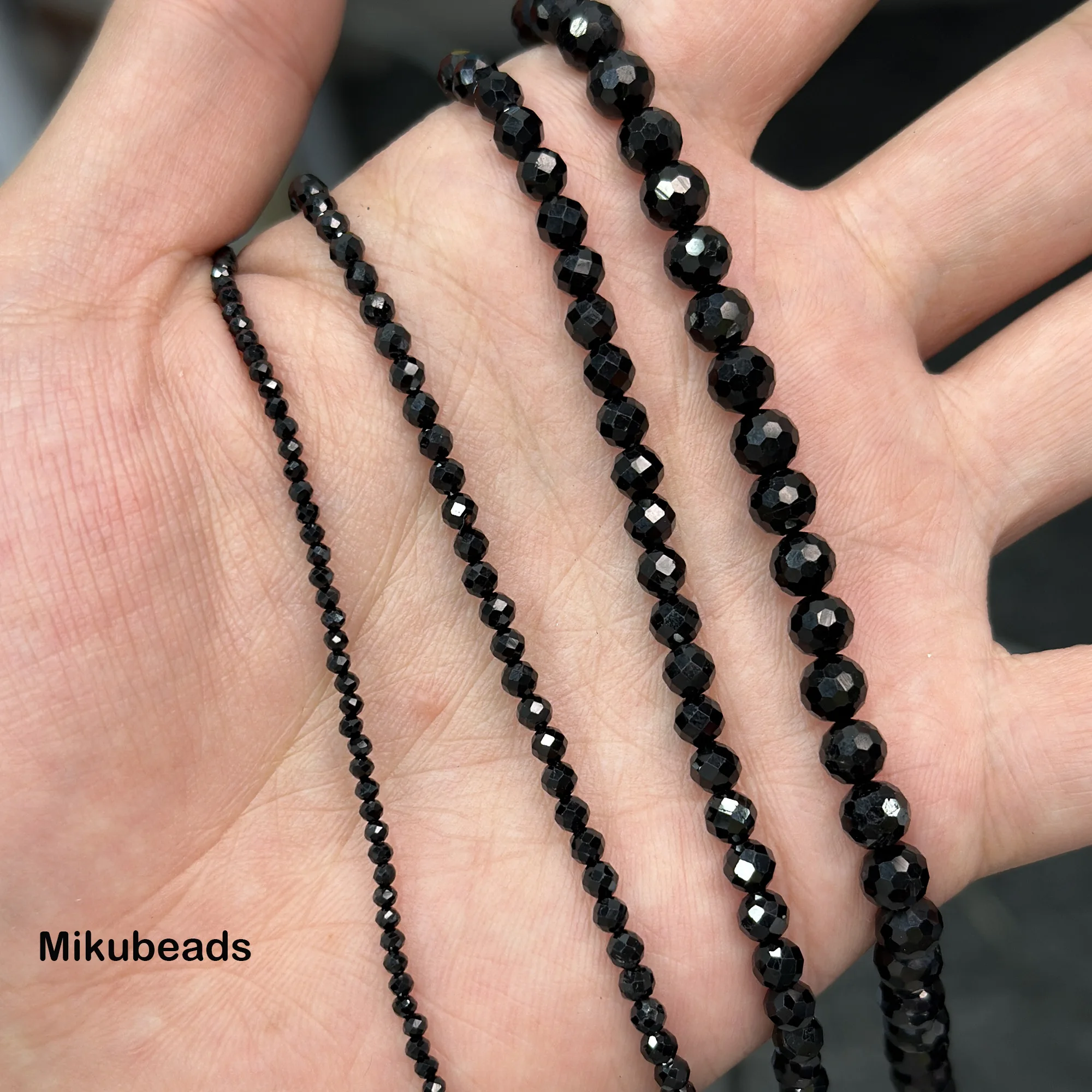 Wholesale Natural Black tourmaline 2mm 3mm 4mm 6mm Faceted Round Loose Beads For Jewelry Making DIY Bracelets Necklace