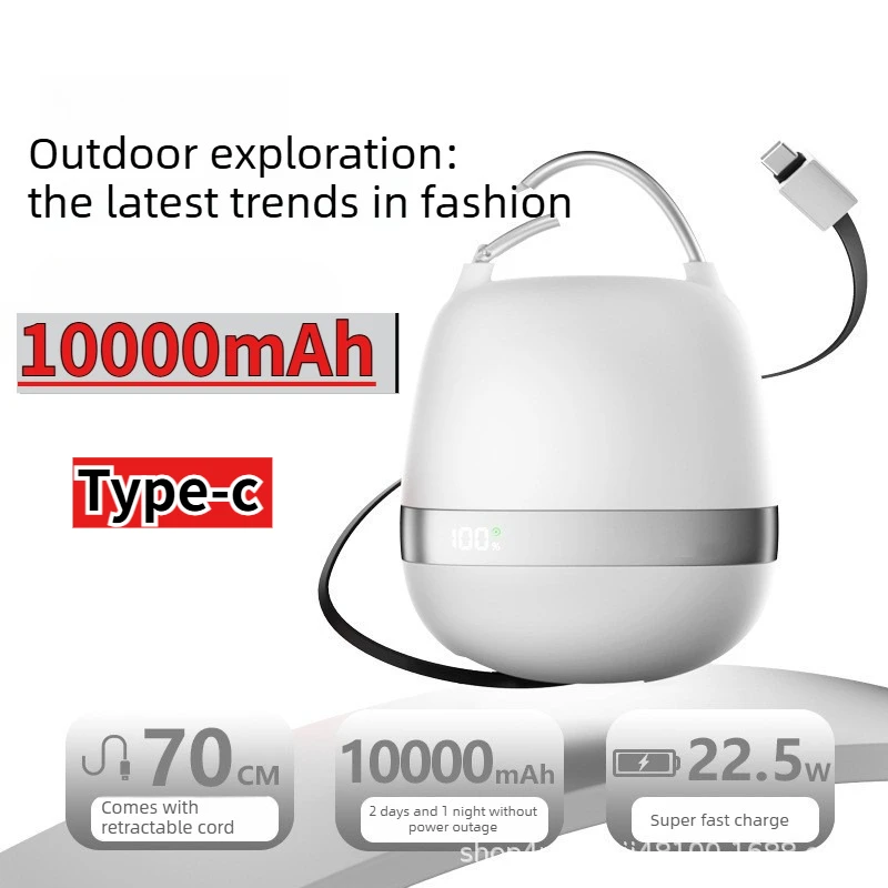 New 10000mAh Small Backpack Wearable Power Bank with Retractable Type-c Cable Fast Charging Large Capacity