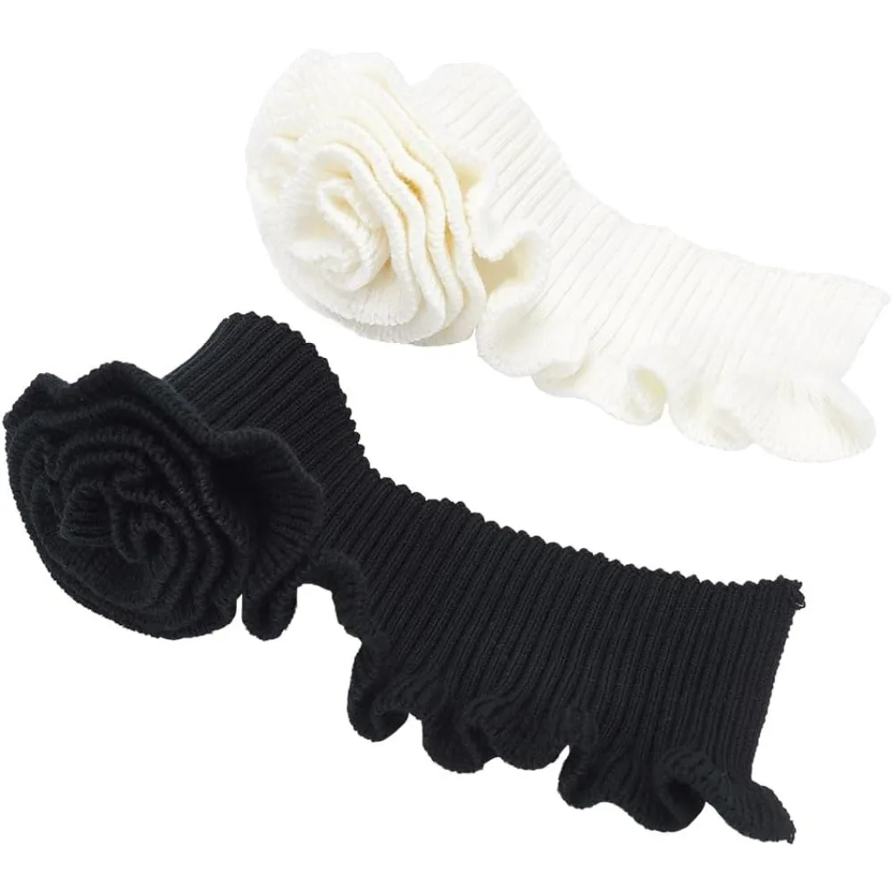 2 Styles Stretch Ribbed Fabric Cuffs Black and White Tubular Ribbed Cuffs, Ruffled Ribbed Trim Fabric for Garment Cuffs, DIY