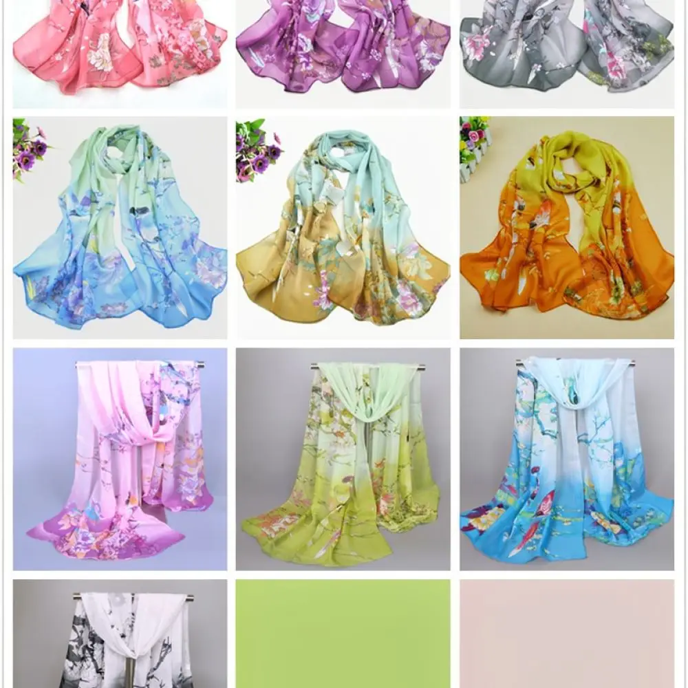 Women Lightweight Chiffon Scarf For LMLAVEN Floral Print Shawl Soft Sunscreen Beach Wrap Fashion Elegant Neck Accessory Gift