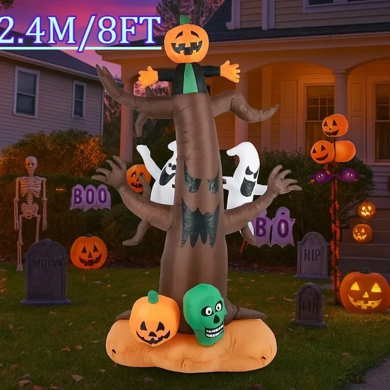 8 футов Хэллоуин праздничное освещение тыквенная голова елочное украшение вечерние на открытом воздухе со светодиодными фонарями декоры двор сад ужас реквизит